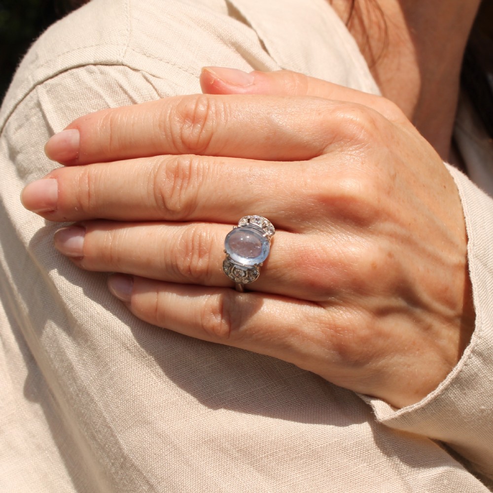 Mid Century 6.00 Carat Unheated Ceylon Cabochon Sapphire Ring, circa 1965 View VII