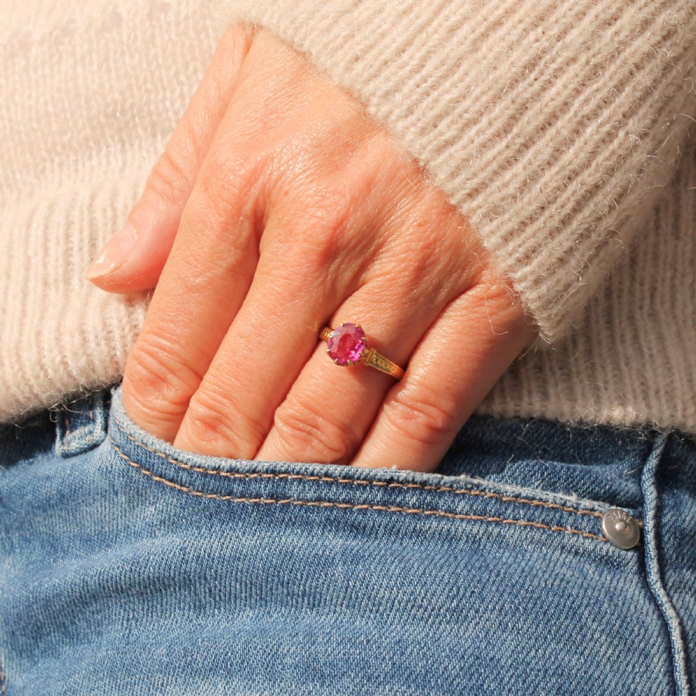 Edwardian 1.37 Carat Natural Mogok Burmese Ruby Ring, circa 1905 View VIII
