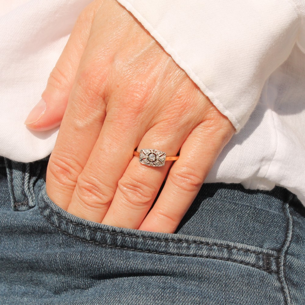 Antique 0.11 Carat Old Cut Diamond Cluster Ring, circa 1920 View II