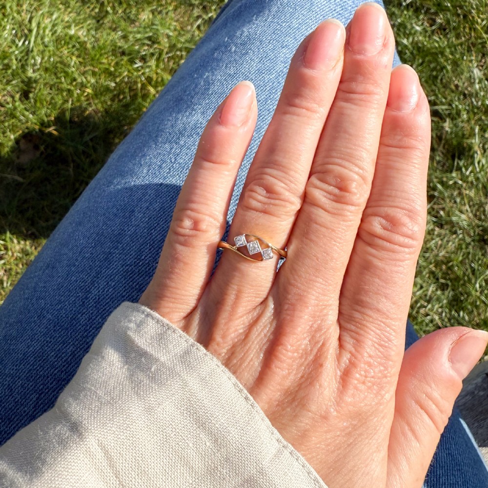 Art Deco 0.07 Carat Old Cut Diamond Three Stone Ring, circa 1935 View VII