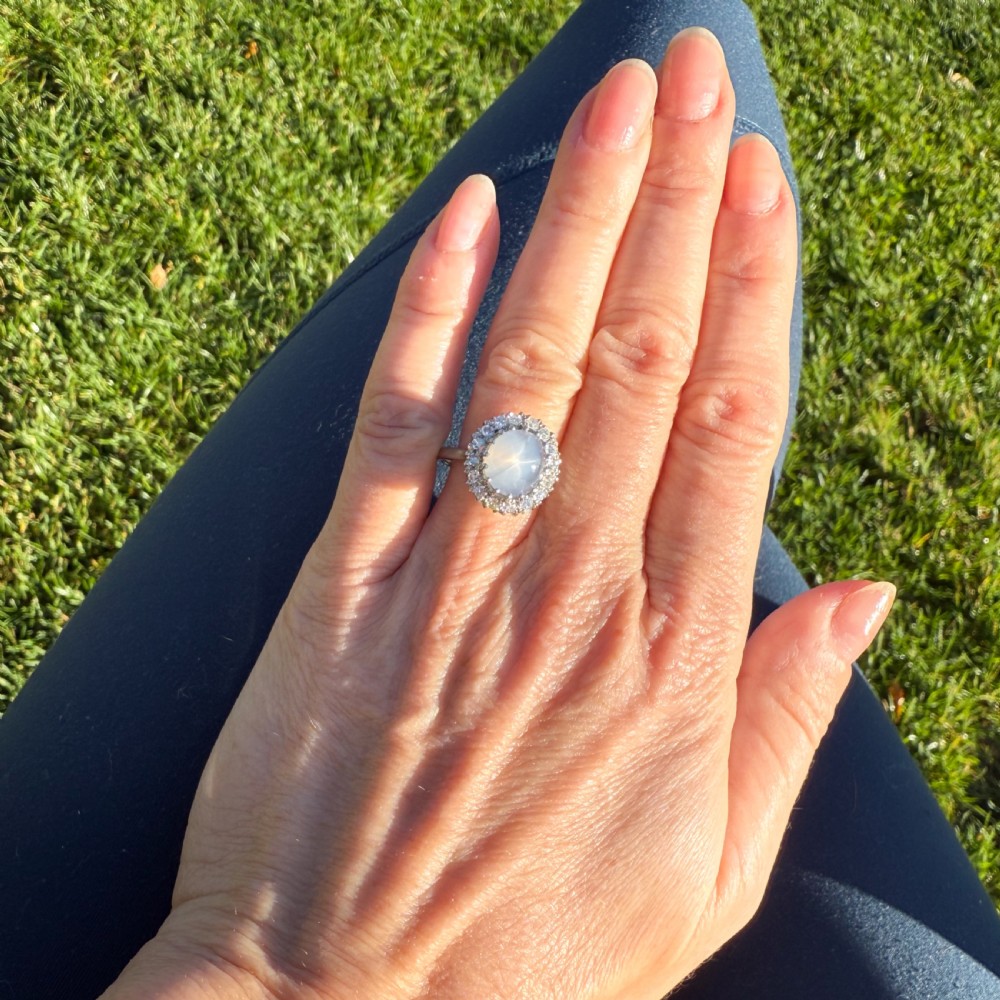 Vintage 7.05 Carat Ceylon Star Sapphire & Diamond Ring, circa 1960 View VI