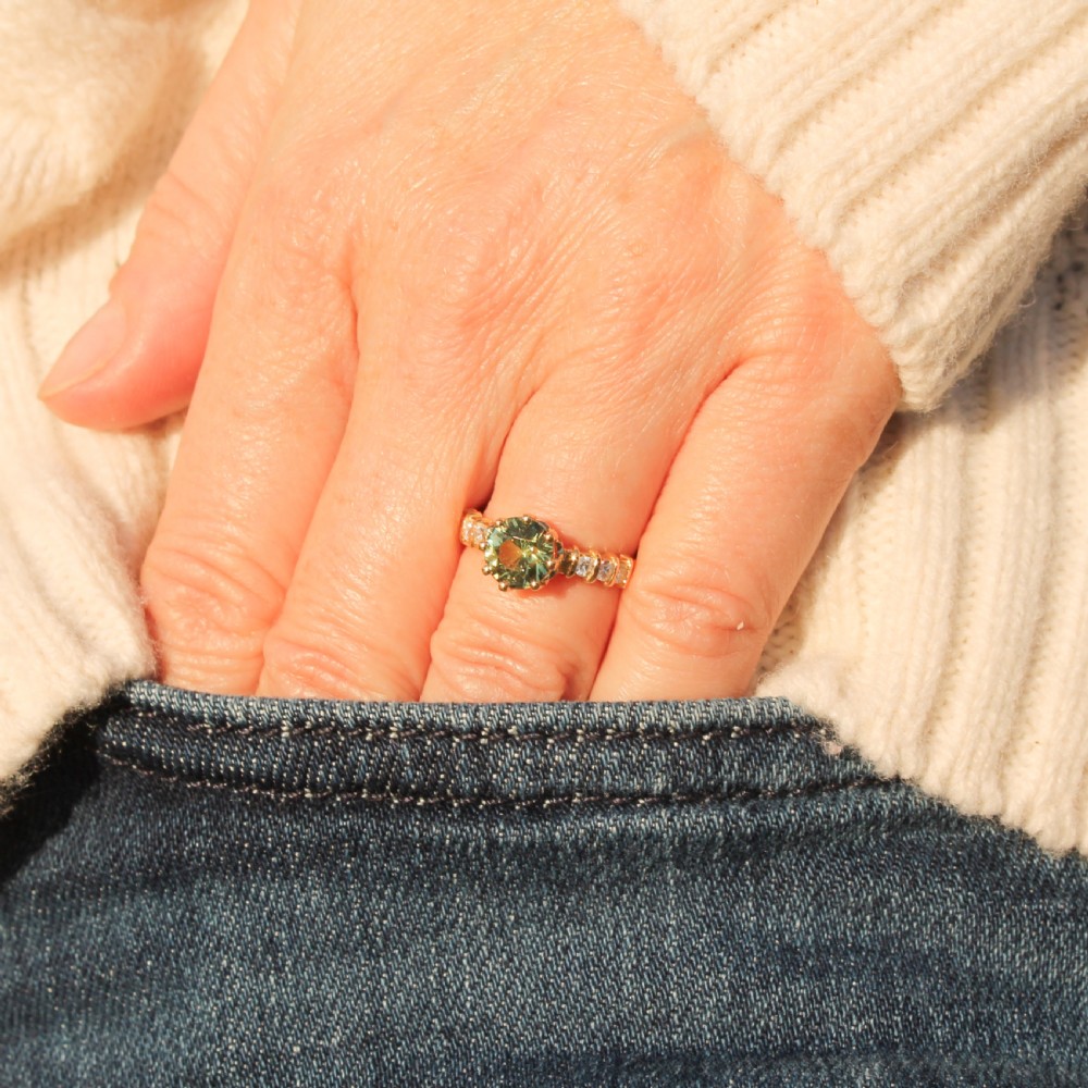 Vintage 2.09 Carat Unheated Green Sapphire Solitaire Ring, circa 1950 View II