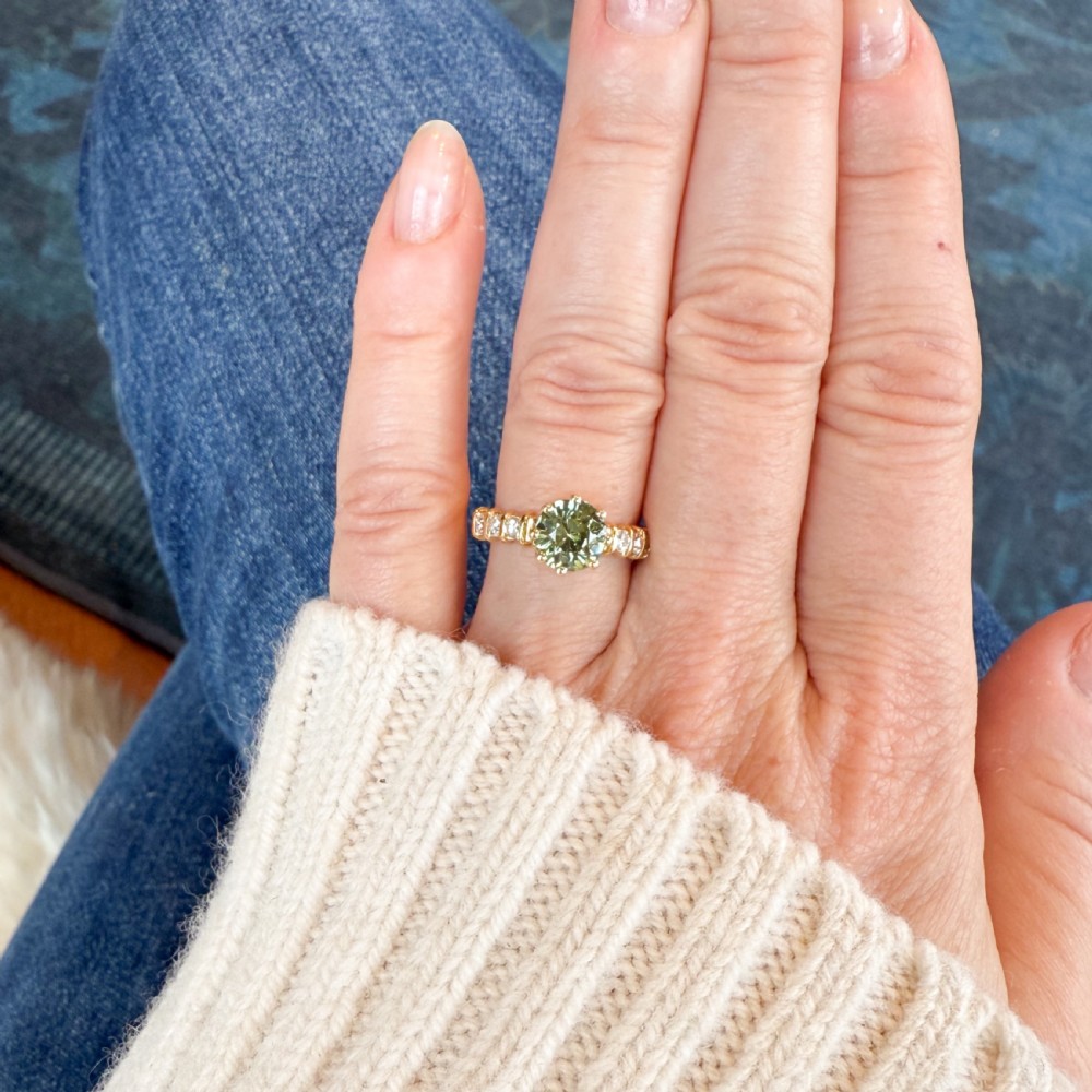 Vintage 2.09 Carat Unheated Green Sapphire Solitaire Ring, circa 1950 View VIII