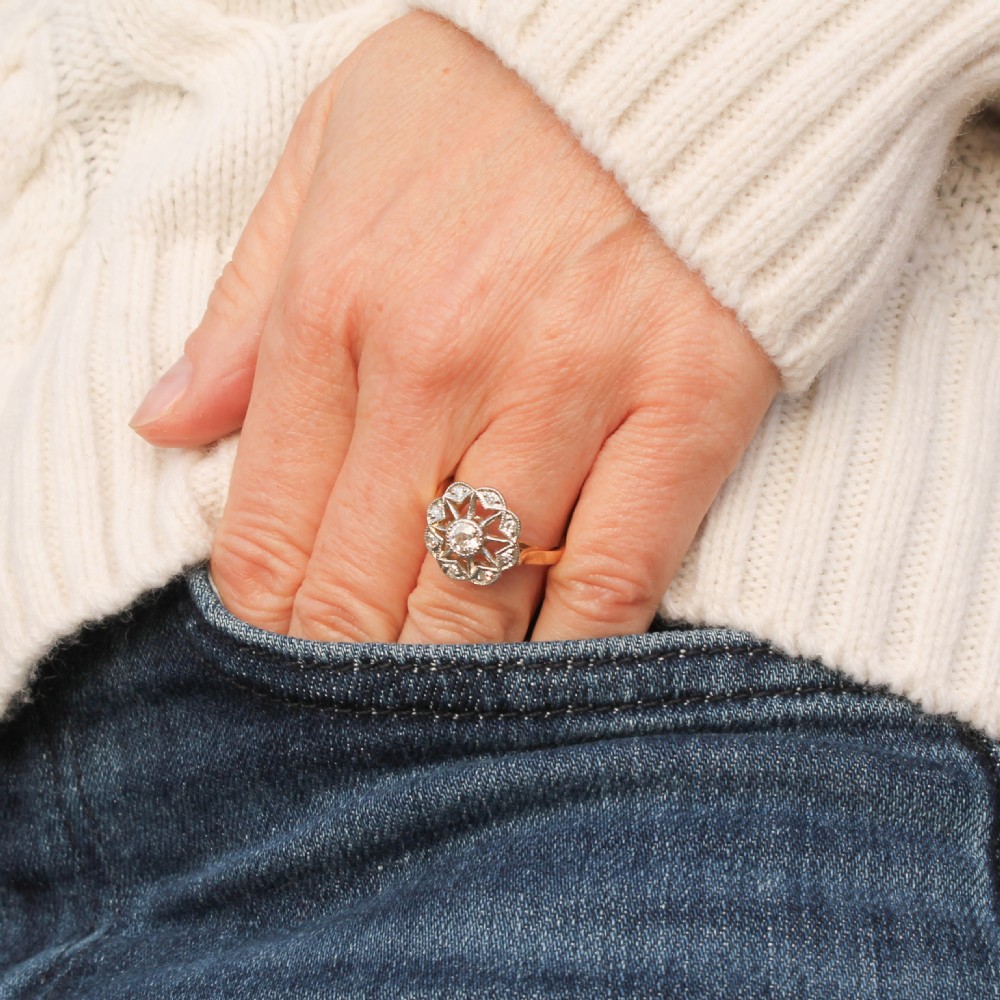 Vintage 0.40 Carat Old Cut Diamond Cluster Ring, circa 1925 View VIII