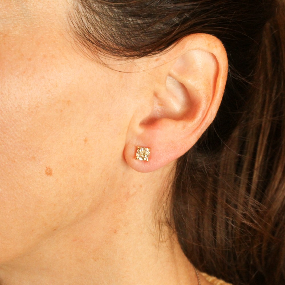 1.17 Carat Old Mine Cut Diamond Stud Earrings, 18k Gold View II