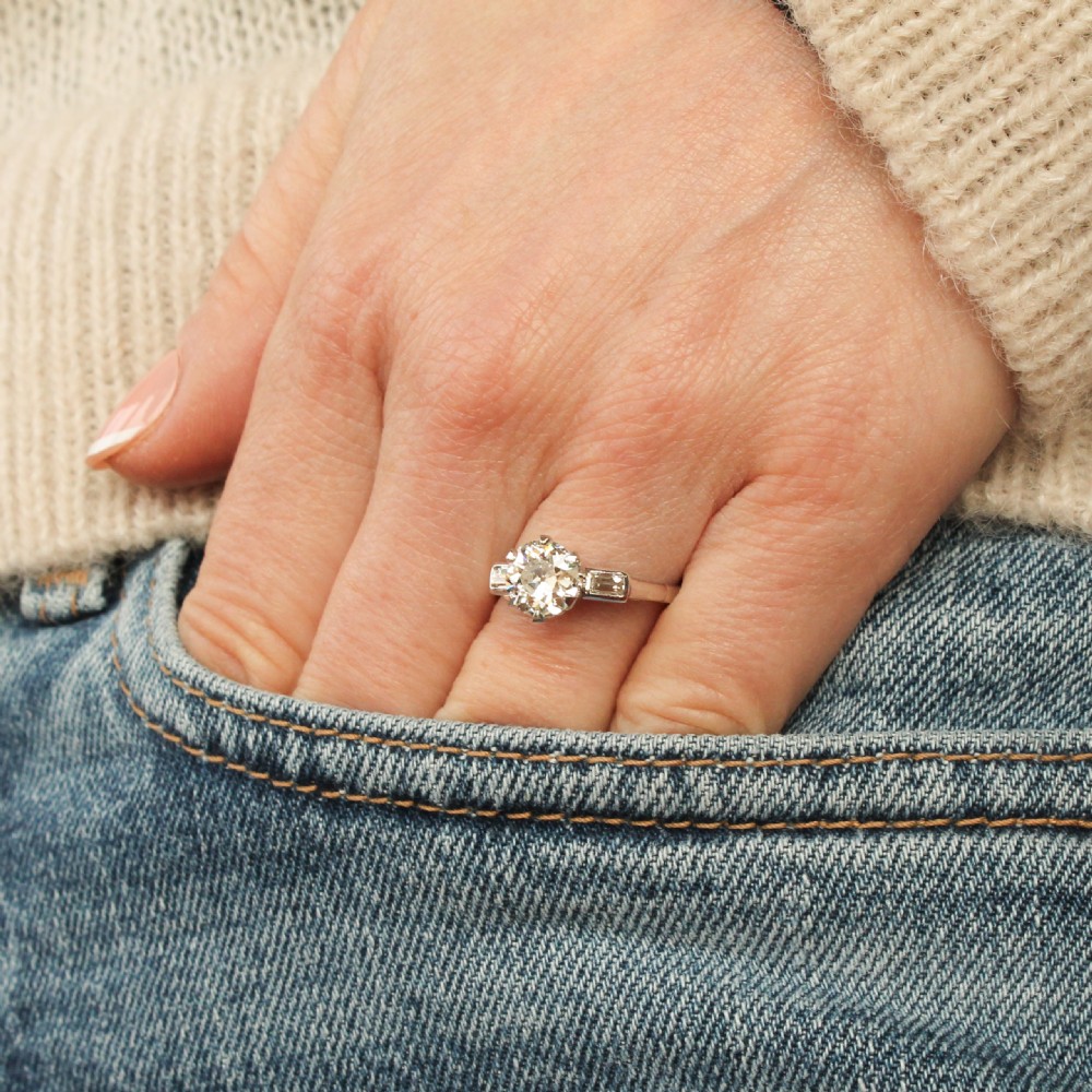 Vintage 1.36 Carat Old Cut Diamond Engagement Ring, circa 1950 View II