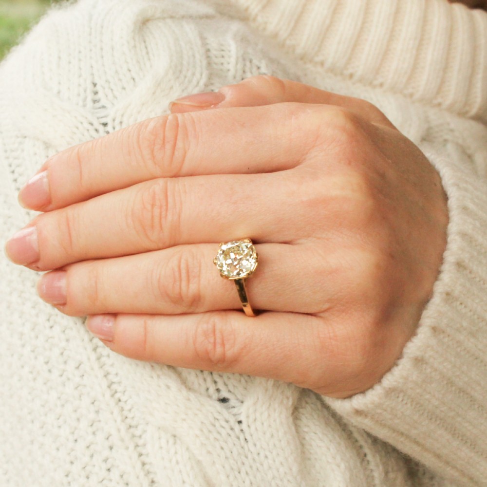 Antique 3.71 Carat Old Cut Diamond Solitaire Ring, circa 1910 View II