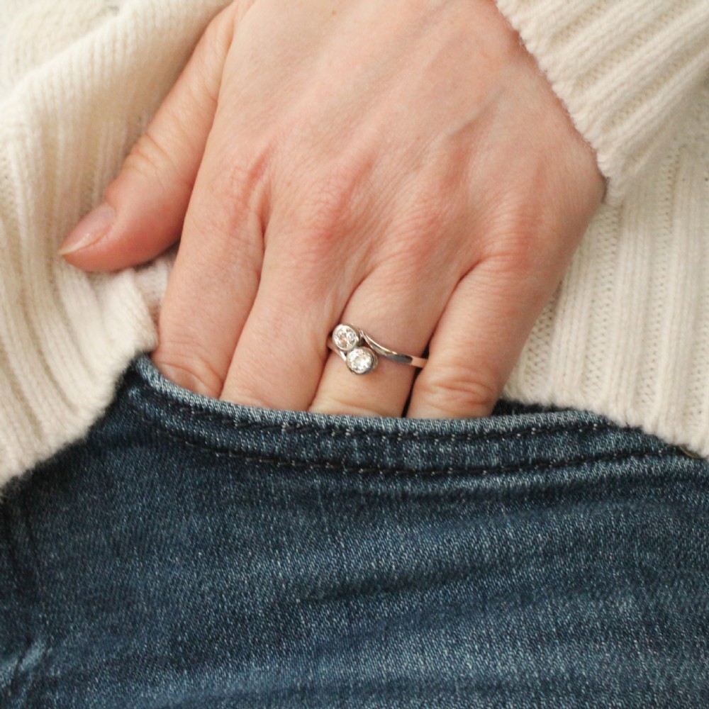 Vintage 0.50 Carat Old Cut Diamond Bypass Ring, circa 1950 View VII