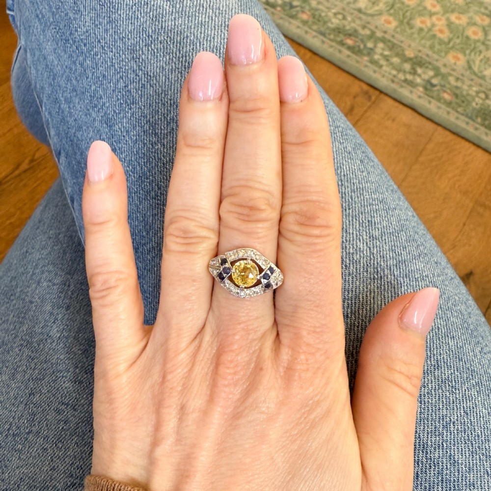Antique 1.56 Carat Unheated Ceylon Yellow Sapphire Ring, circa 1915 View VI