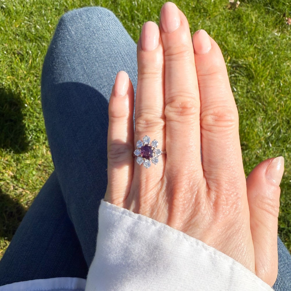 Vintage 1.01 Carat Unheated Sapphire & Diamond Cluster Ring View VI