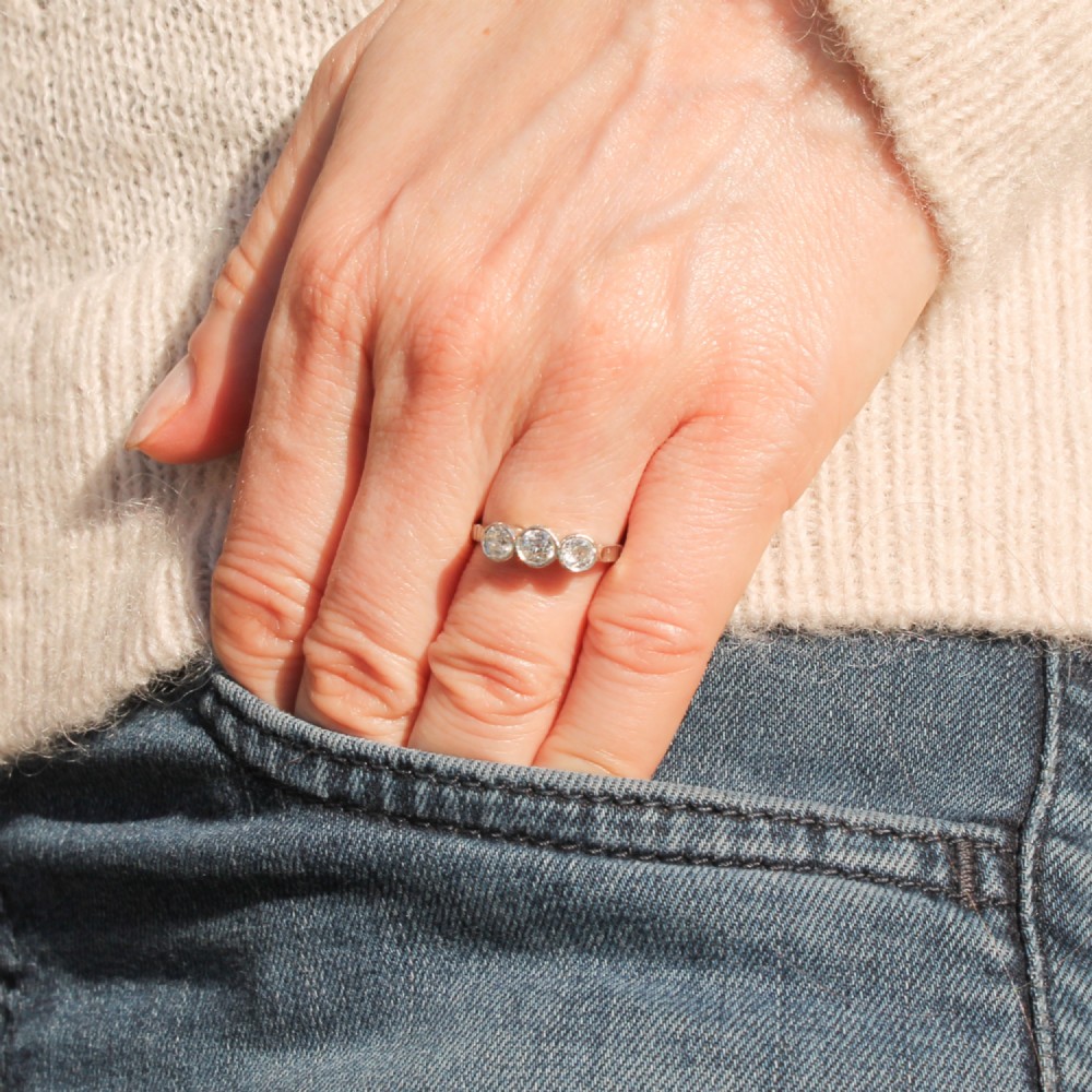 Antique 0.78 Carat Old Cut Diamond Trilogy Ring, circa 1910 View II
