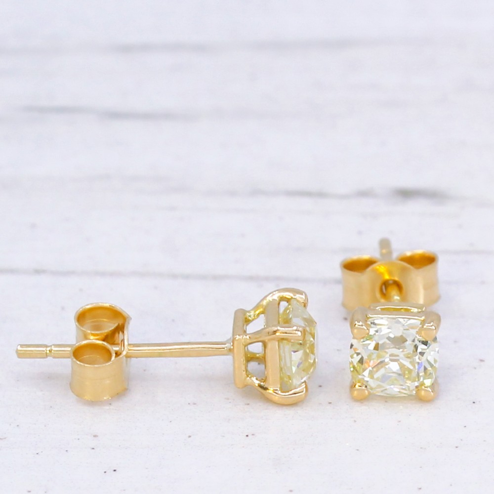 1.06 Carat Old Mine Cut Diamond Stud Earrings, 18k Gold View IV