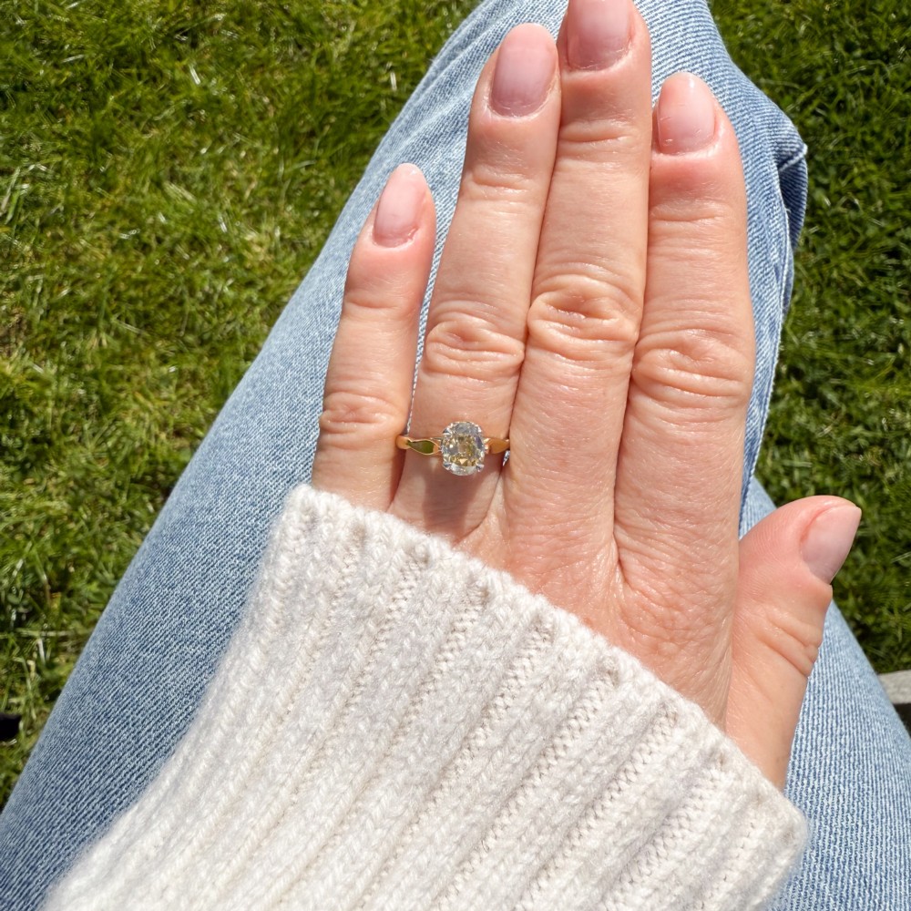 Art Deco 1.20 Carat Fancy Orangy Yellow Old Oval Cut Diamond Ring, circa 1920 View IX