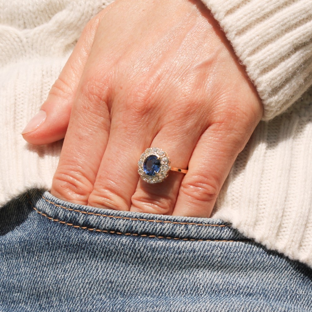 Antique 2.06 Carat Unheated Sapphire & Diamond Ring, circa 1905 View II