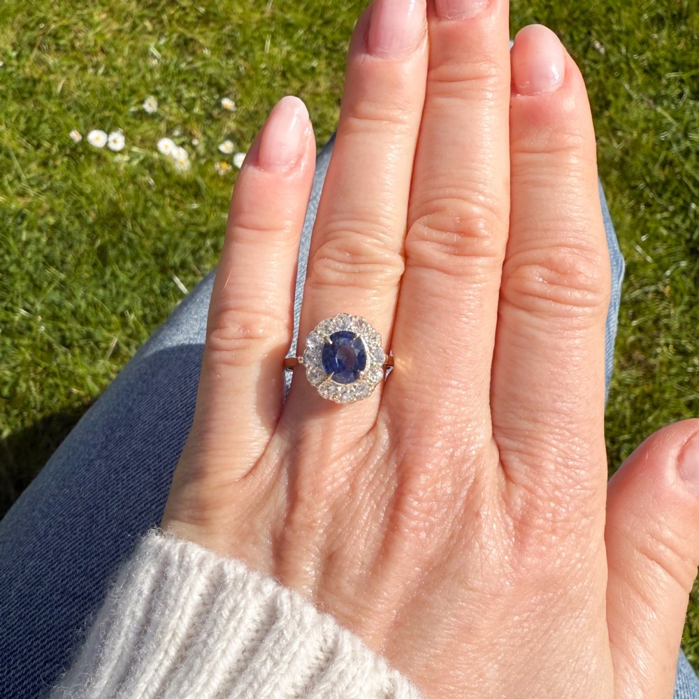 Antique 2.06 Carat Unheated Sapphire & Diamond Ring, circa 1905 View VI