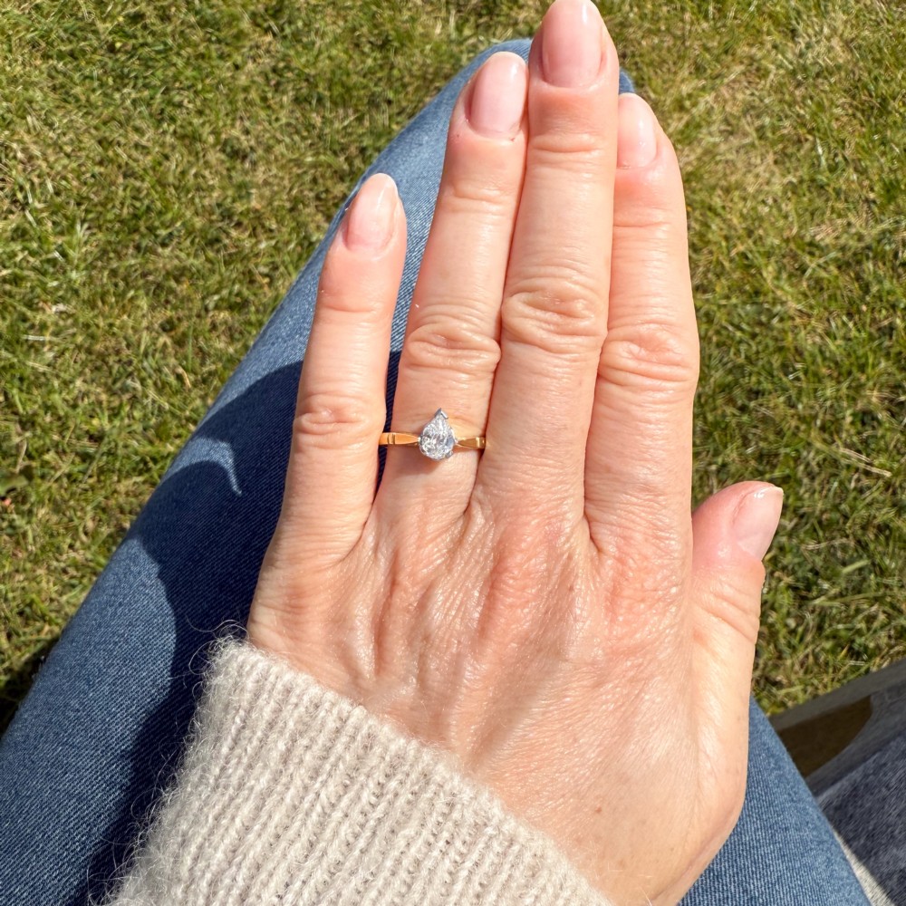 Vintage 0.59 Carat Old Pear Cut Diamond Engagement Ring, circa 1920 View VII