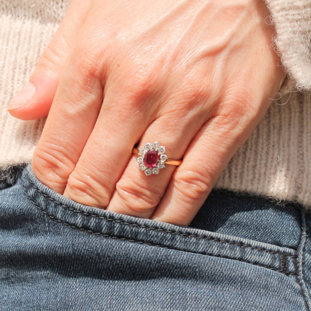 Vintage 0.60 Carat Ruby & Diamond Cluster Ring, circa 1960 View II