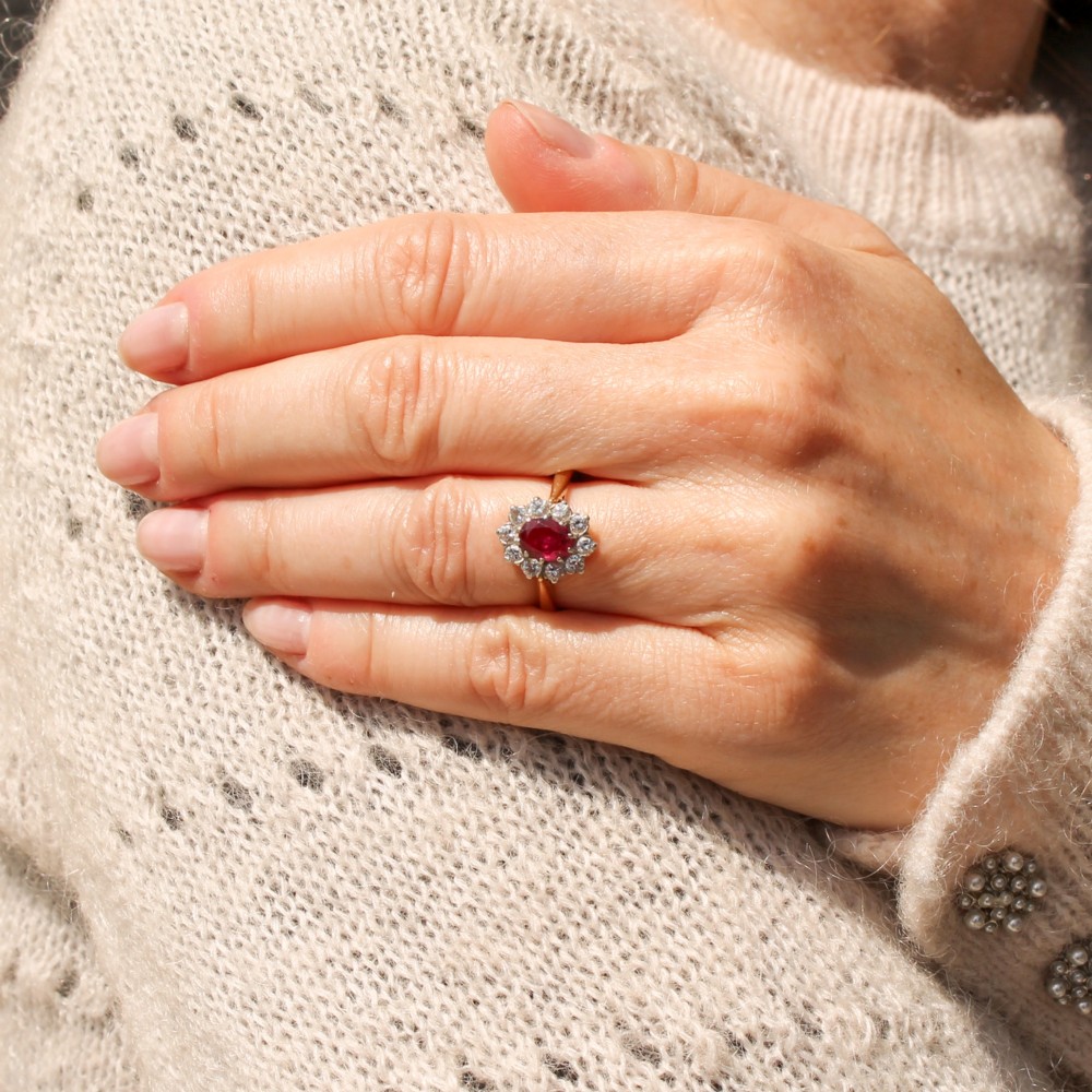 Vintage 0.60 Carat Ruby & Diamond Cluster Ring, circa 1960 View VI