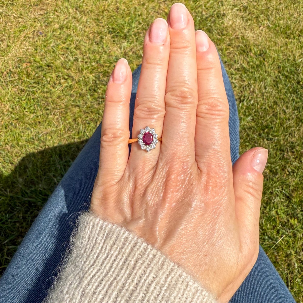 Vintage 0.60 Carat Ruby & Diamond Cluster Ring, circa 1960 View VII
