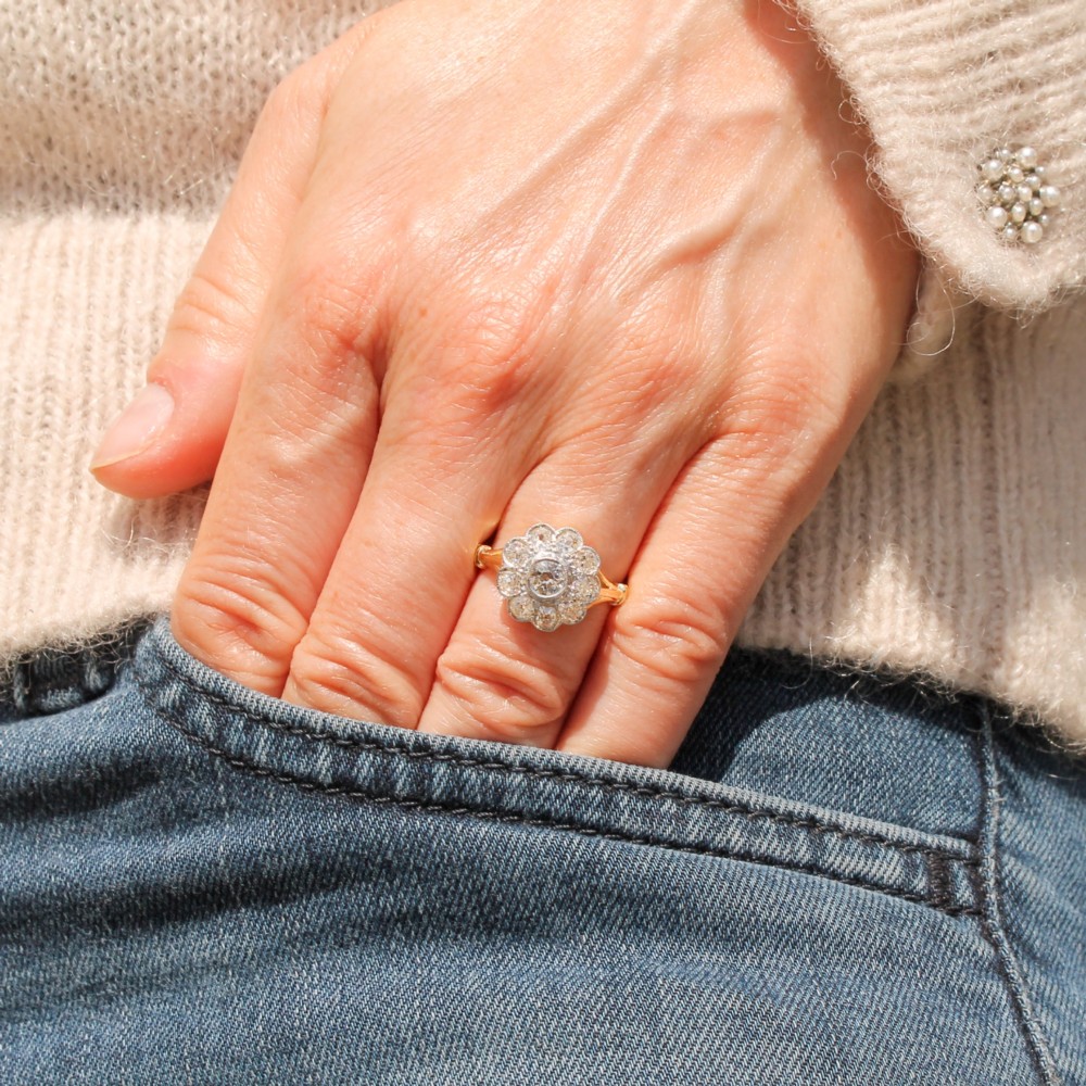 Antique 1.00 Carat Old Cut Diamond Cluster Ring, circa 1910 View II