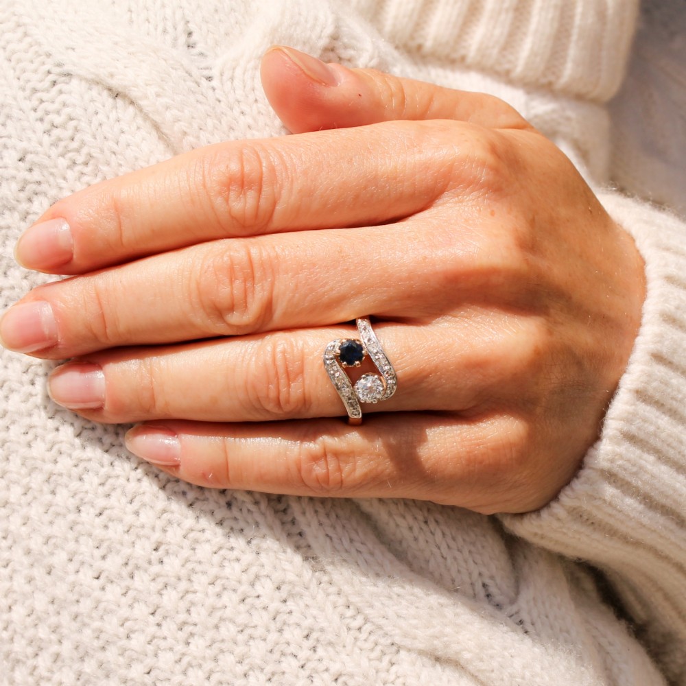 Vintage 0.50 Carat Sapphire & 0.30 Carat Diamond Ring, circa 1950 View II
