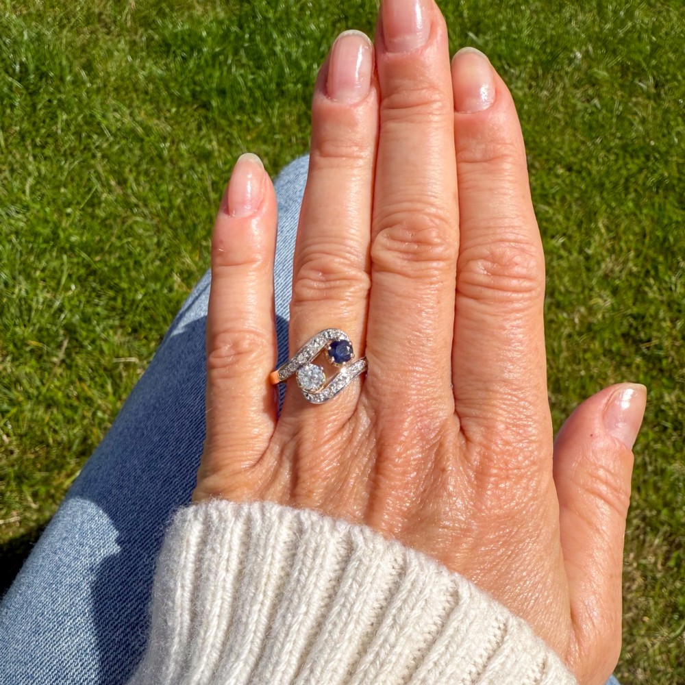 Vintage 0.50 Carat Sapphire & 0.30 Carat Diamond Ring, circa 1950 View VI
