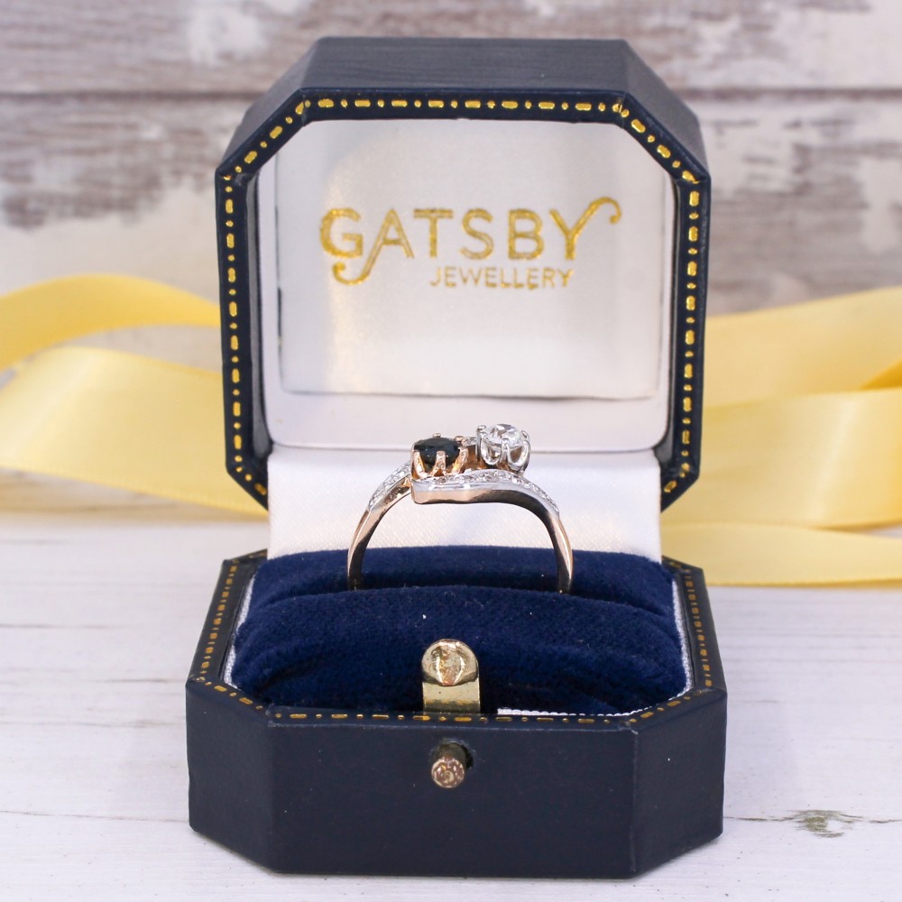 Vintage 0.50 Carat Sapphire & 0.30 Carat Diamond Ring, circa 1950 View IX