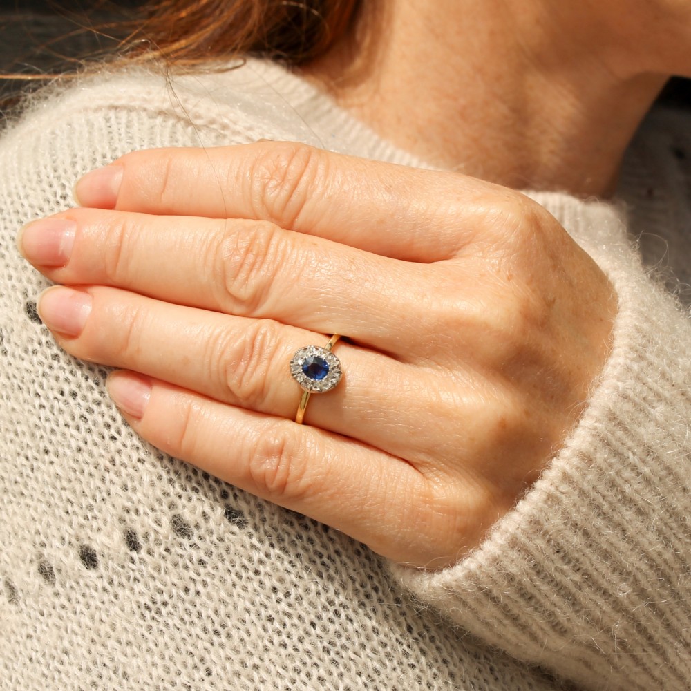 Antique 0.35 Carat Sapphire & Rose Cut Diamond Cluster Ring, circa 1890 View VII