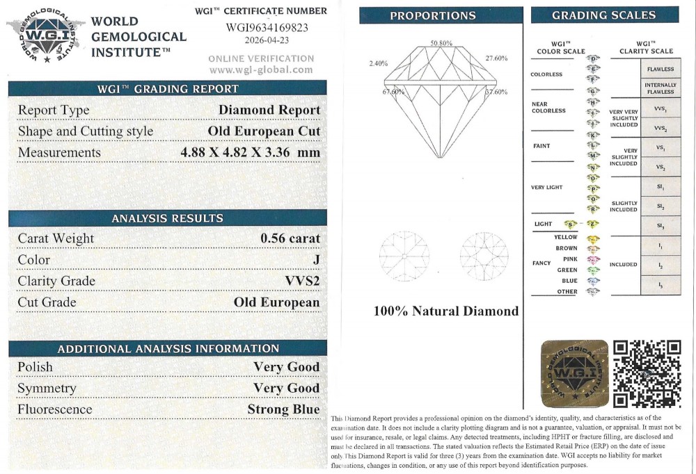 A vintage platinum engagement ring featuring a central old cut diamond flanked by diamond-set shoulders. View VIII