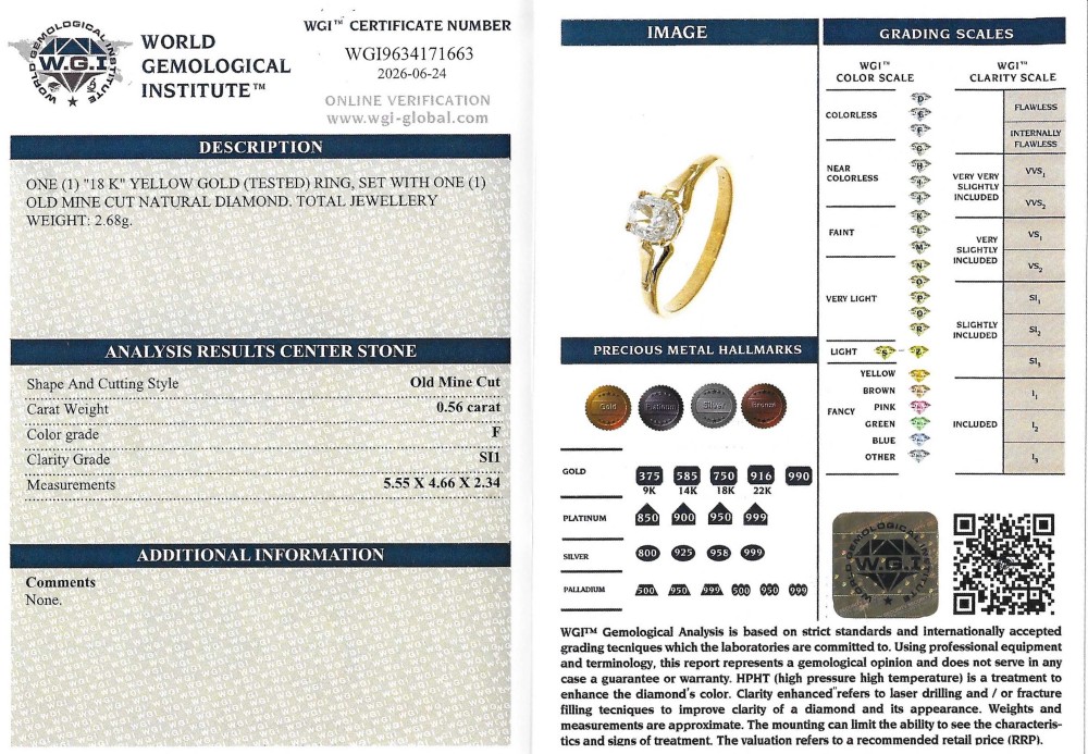 An antique yellow gold solitaire ring featuring a single old cut diamond set in a claw mounting with split shoulders. View VIII