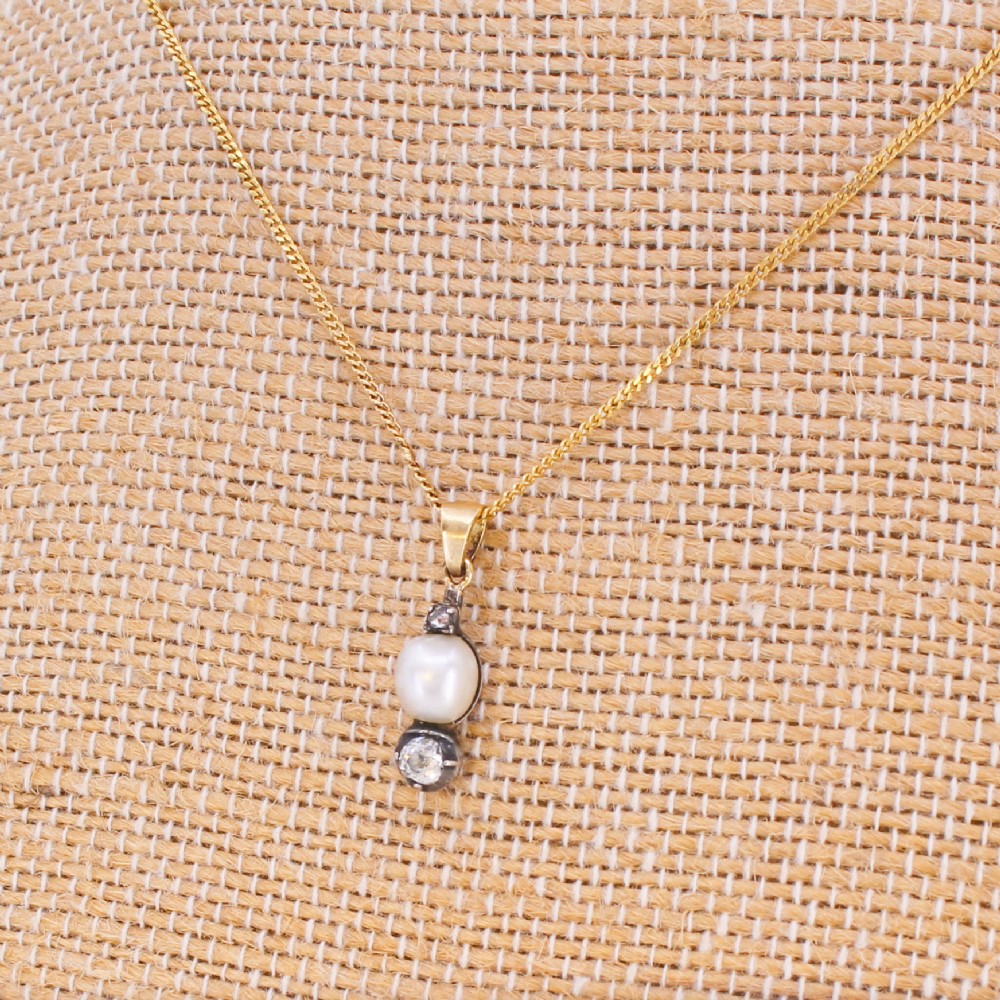 Antique Natural Pearl & Diamond Pendant, circa 1900