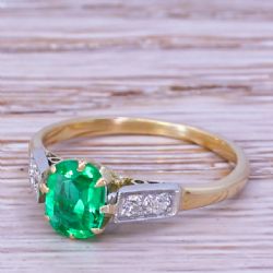 ART DECO 080 CARAT NO OIL EMERALD SOLITAIRE RING CIRCA 1920