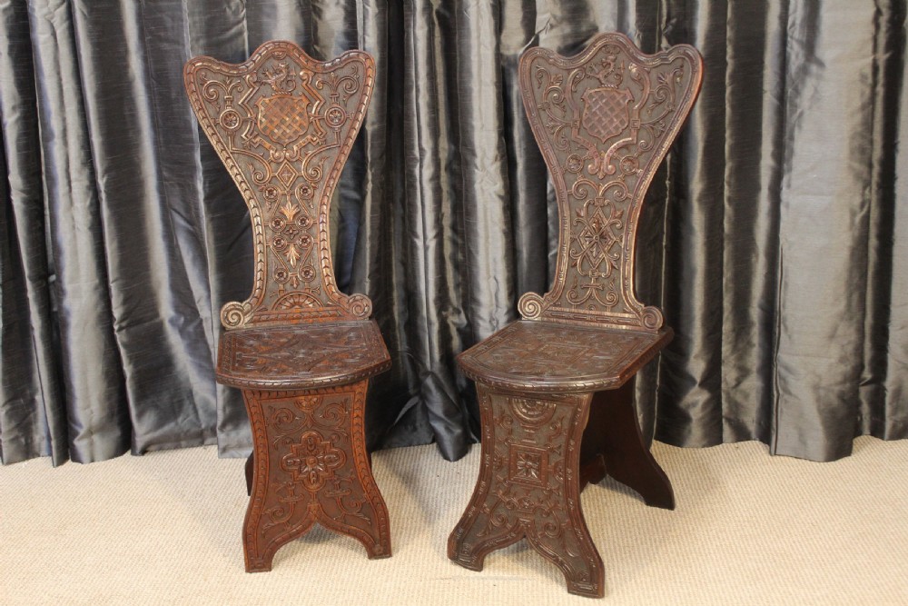 Pair Of Oak Hall Chairs