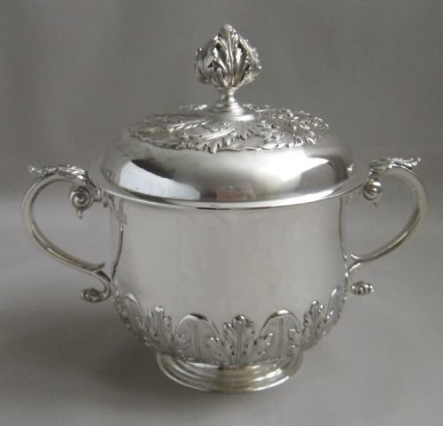 Antique Britannia Silver Porringer & Cover.