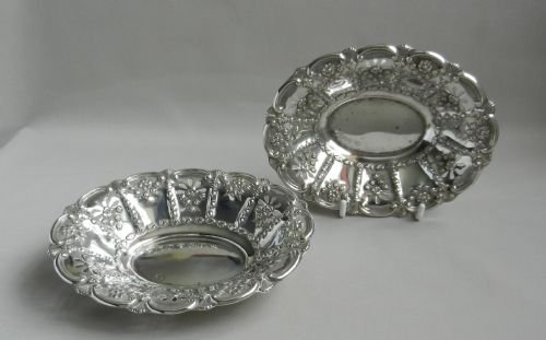 Pair Antique Silver Bon Bon Dishes.