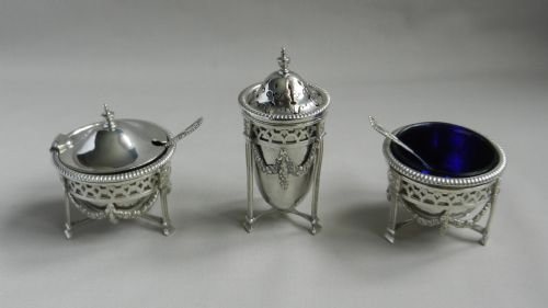 Antique Silver Condiment Set.