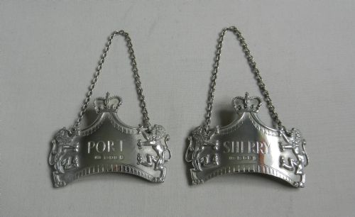 Pair Leslie Durbin Silver Decanter Labels.