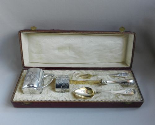 Art Nouveau Silver Christening Set.