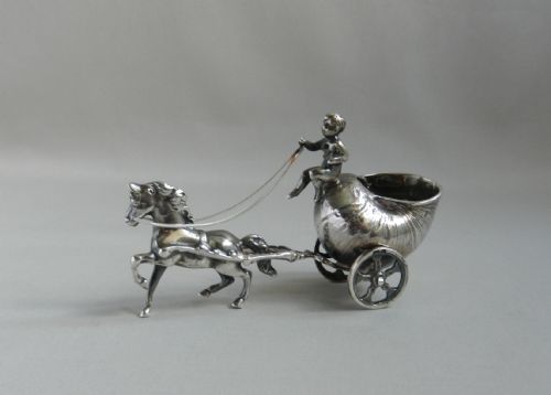 Antique Silver Horse & Chariot Model.