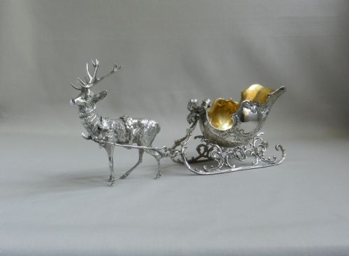 Antique Silver Reindeer & Sleigh.