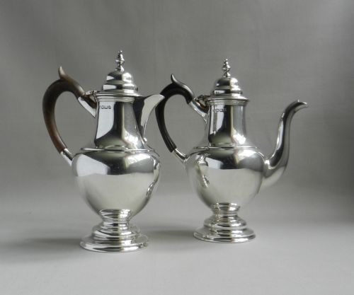 Pair Antique Silver Café Au Lait Pots.