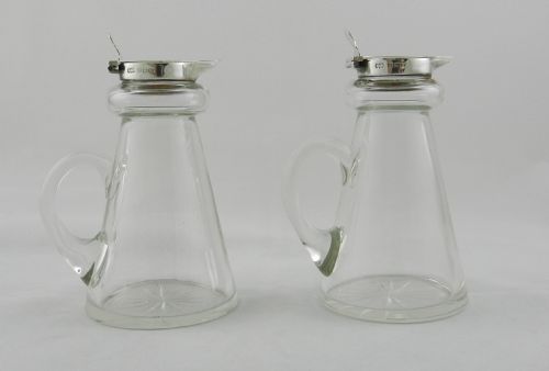 Pair Silver Mounted Glass Whisky Tots.