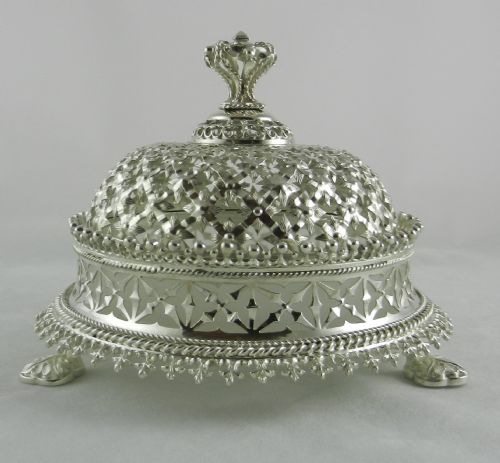 Antique Silver & Glass Butter Dish.