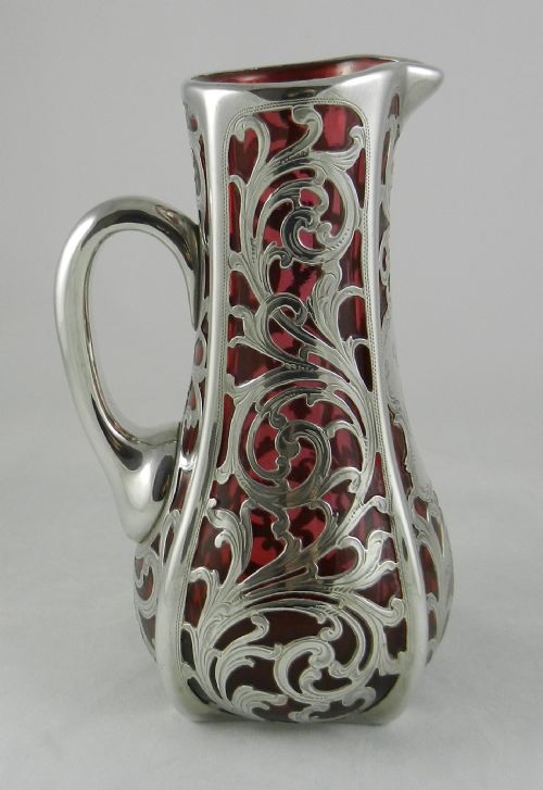 Silver Overlay & Ruby Glass Jug.