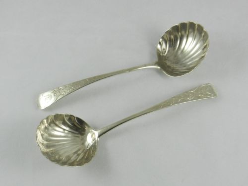 Pair Antique Irish Silver Sauce Ladles.