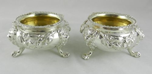 Pair Enormous Antique Silver Salts.