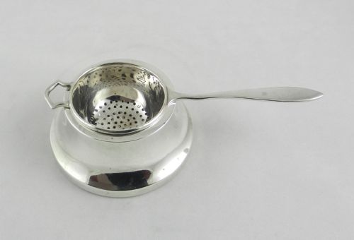 Silver Tea Strainer & Bowl.