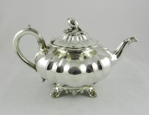 Antique Silver Melon Tea Pot.