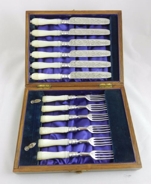 Antique Silver & M.o.p. Dessert Set.