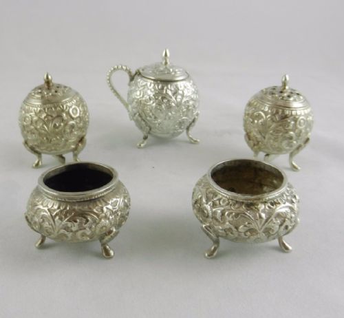 Antique Kutch Silver Condiment Set.